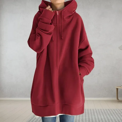 Vista 4 de Ceboyel Sudadera de gran tamaño para mujer, ajuste holgado, cremallera completa, sudaderas largas de moda, chaquetas Y2K de moda, trajes