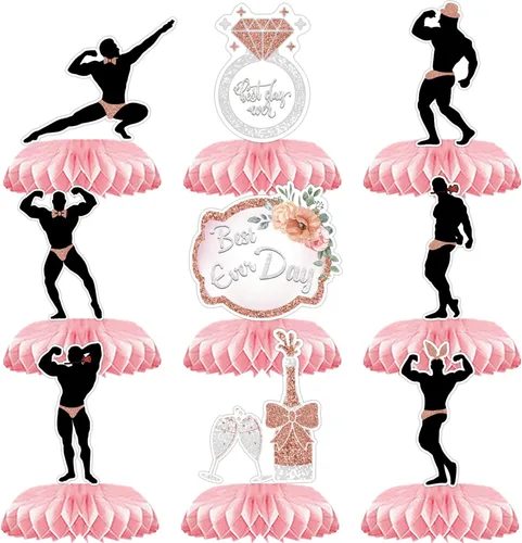 Vista 6 de Paquete de 9 centros de mesa de nido de abeja de oro rosa, suministros de decoración de despedida de soltera para mujer