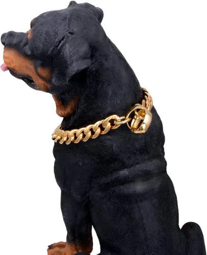 Vista 4 de Collar de perro con cadena de oro de 18 quilates, cadena de perro de eslabones cubanos de 0.59 pulgadas, collar de acero inoxidable de metal