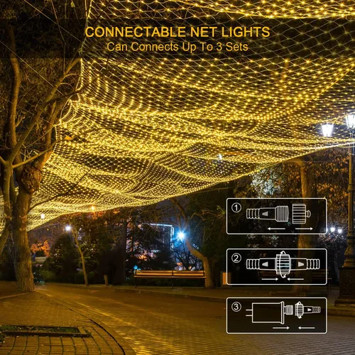 Vista 5 de JMEXSUSS - Luces de red para exteriores impermeables, de 12 x 5 pies, con enchufe y 8 modos con control remoto, 360 luces LED para decoración