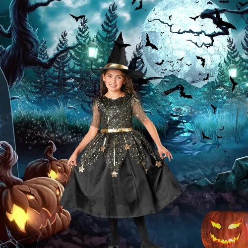 Vista 4 de JUST FOR PARTY Little Girl Halloween Witch Dress Costume, Child