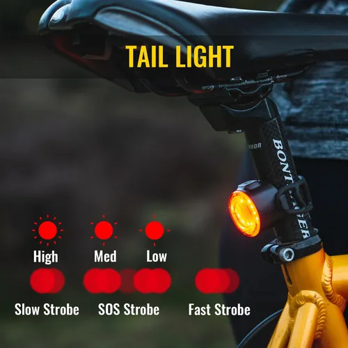 Vista 6 de Easymaxx Juego de luces para bicicleta, luces recargables para bicicleta delantera y trasera, potente faro de bicicleta impermeable, fácil