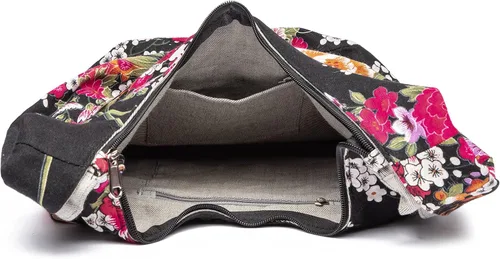 Vista 64 de Bolsa de hombro para mujer, de lona en estilo hippie/bohemio para llevar cruzada al hombro, disponible en diferentes colores y estampados