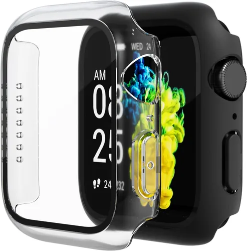 Vista 16 de Paquete de 2 fundas de vidrio templado compatibles con Apple Watch, protector de pantalla de policarbonato duro, protección general ligera contra