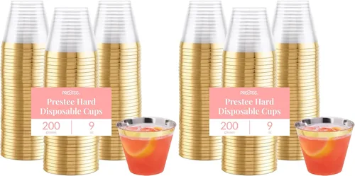 Vista 12 de Prestee Paquete de 50 vasos de plástico – Vasos desechables transparentes de 9 onzas para bebidas frías, cócteles y postres – Taza pequeña duradera