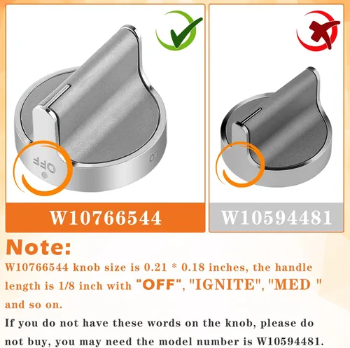 Vista 3 de Pomos de repuesto para estufa de gas W10766544 (paquete de 5) para estufa de hidromasaje/horno WFG540H0ES0 WFG540H0ES0 WFG714HLAS0 WFG540H0AH2