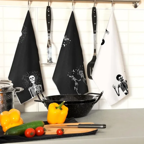 Vista 2 de Bencailor - 6 toallas de cocina góticas espeluznantes con tarot, toallas de mano, luna, sol, bruja, té, para fiestas de terror, regalos de baño