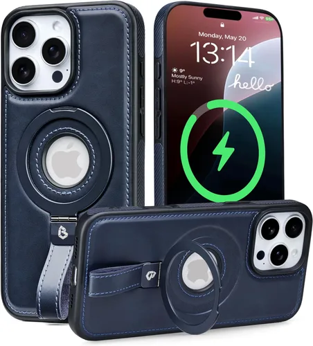 Vista 11 de Butaiga - Funda para iPhone 12 Pro Max con correa de cuero, soporte de anillo, color negro Finger Loop, Relieve Smartphone Pinky Strain