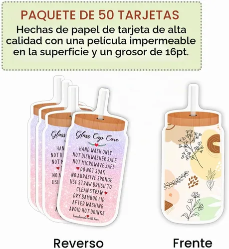 Vista 3 de Tarjetas de instrucciones de cuidado de tazas, inserto de instrucciones de cuidado de vasos para pequeñas empresas, tarjetas de cuidado de vasos