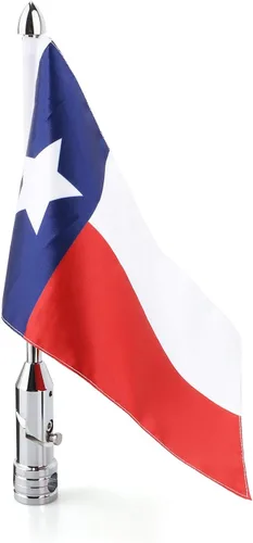 Vista 4 de GUAIMI Soporte de bandera plegable para motocicleta, asta de bandera ajustable con bandera del estado de Texas Cromado