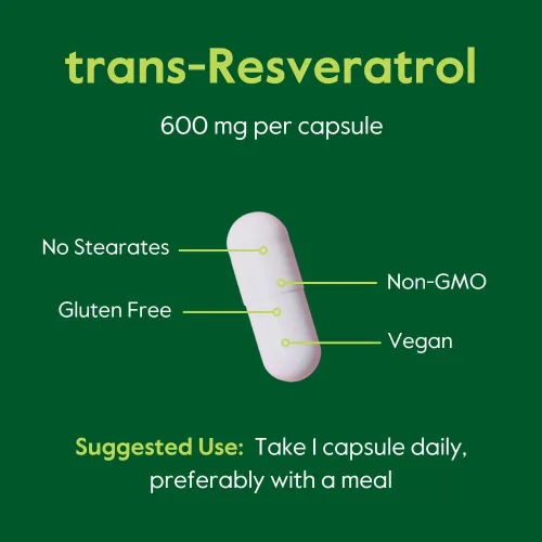 Vista 6 de BESTVITE Resveratrol 600 mg (60 cápsulas vegetarianas) - Trans-resveratrol 98% puro - Sin estearatos - Vegano - Sin gluten - Sin OMG
