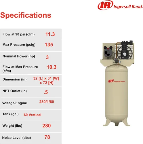 Vista 8 de Ingersoll-Rand Ingersoll Rand SS3L3 3hp 60 gal Compresor de una etapa (230/1) 32334005