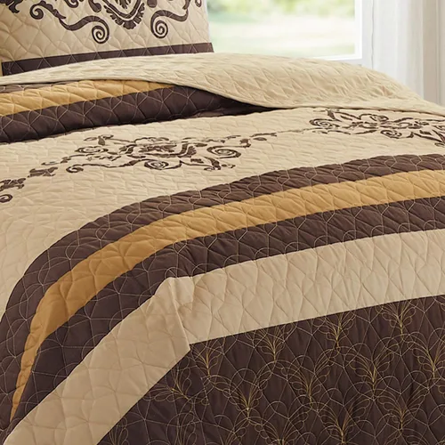 Vista 4 de WPM - Juego de edredón ligero con estampado occidental con funda de almohada, color marrón dorado, tamaño extragrande (100 x 95 pulgadas), colcha