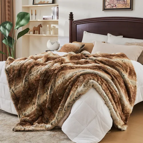 Vista 5 de Krifey Manta de felpa de piel sintética, lujosa, gruesa y esponjosa para sofá, cama, sofá, manta decorativa cálida y acogedora como regalo de Marrón