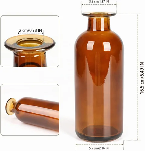 Vista 3 de Jarrón de cristal ámbar, paquete de 20 jarrones de 8 onzas, jarrones pequeños para flores, botellas de ámbar decorativas para centro de mesa