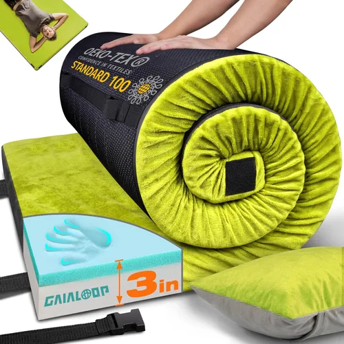 Vista 30 de GAIALOOP Colchón de Espuma Viscoelástica de 3 Pulgadas para Acampar, Almohadilla de Dormir de Doble Capa Gruesa para Coche, Tienda, Cama
