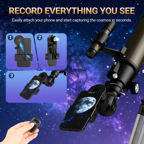 Vista 5 de Telescopio para adultos de alta potencia, apertura de 3.543 in