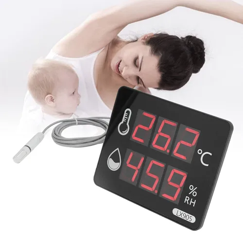 Vista 7 de Medidor de humedad de temperatura digital con sonda externa Pantalla LED termómetro higrómetro