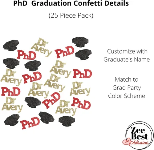 Vista 3 de Confeti de graduación de doctorado para mí, marido o esposa, decoraciones de graduación de doctorado en filosofía, paquete de 25 piezas de confeti