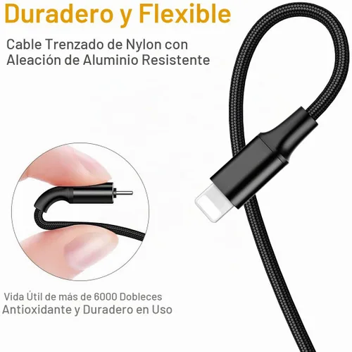 Vista 6 de Cable de carga múltiple, paquete de 2 cables de carga 4 en 1 de 4 pies para Negro