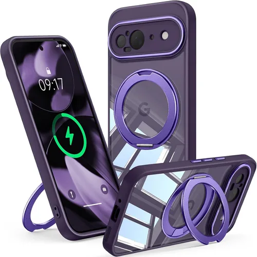 Vista 34 de 【Soporte magnético giratorio de 360°】 Funda para Google Pixel 8A 【Compatible con MagSafe y Pixelsnap】 Funda con soporte de anillo 【Transparente sin