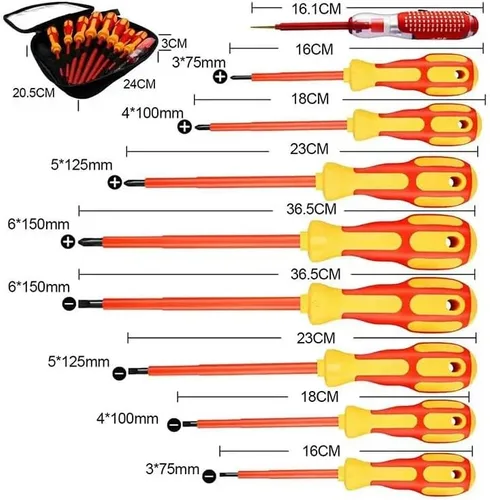 Vista 2 de 10-Piece Insulated Screwdriver Set, Magnetic Phillips Slotted Screwdrivers with Voltage Tester Pen & Magnetizer, Electrician & Home Repair Tool Kit
