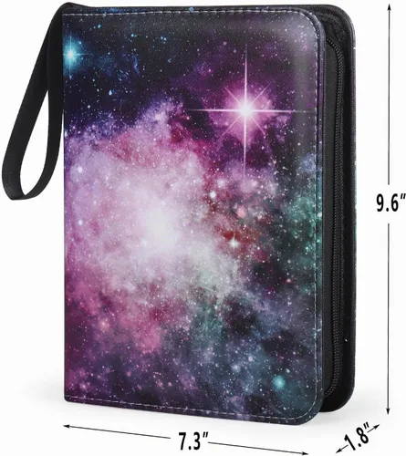 Vista 2 de Carpetas de 4 bolsillos para 400 tarjetas, patrón de nebulosa morada