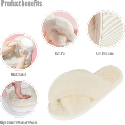 Vista 5 de SAOROPEB Pantuflas mullidas de banda cruzada para mujer, con punta abierta, espuma viscoelástica, transpirables, suaves, mullidas, acogedoras