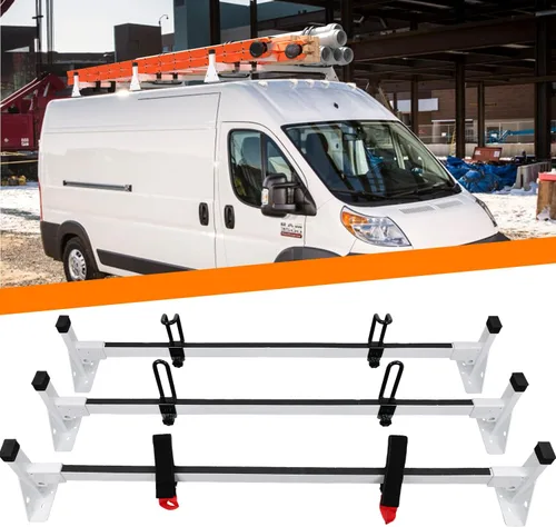 Vista 9 de MELIPRON - Baca de techo para carga de acero para furgoneta, compatible con RAM ProMaster 2013-2023, 2 barras, color blanco