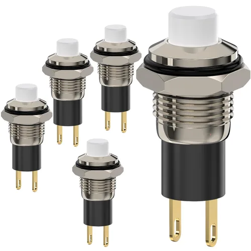 Vista 12 de Interruptor de botón, Interruptores mini autobloqueables de cierre 10mm redondos DC24V 0.5A Negro con tapa 5 piezas con cable de 20cm