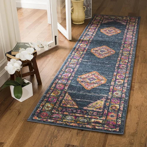 Vista 4 de SAFAVIEH Madison Collection - Alfombra decorativa de 2'3" x 3'11", color azul y fucsia, diseño de medallón bohemio chic, no desprende pelusa