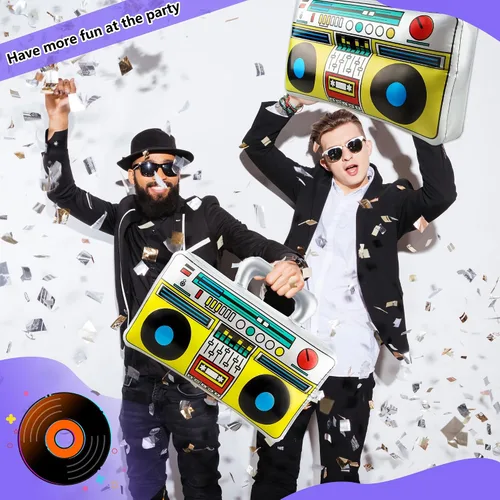 Vista 3 de 8 unidades de 16.5 pulgadas Boombox inflable grande inflable Boom Box novedad radio Boombox inflable para 80s 90s Radio Hip Hop suministros de fiesta