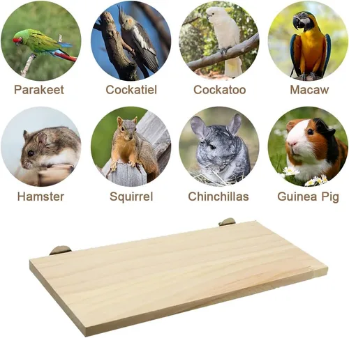 Vista 6 de Litewoo - Estante grande de madera para periquitos, 1 unidad Natural wood, sturdy flat bird perch shelf, for small-medium