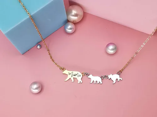 Vista 4 de Sweet Family - Collar con colgante para mamá y oso bebé, regalo para ella, mamá, madre, regalo para ella, Acero inoxidable, no conocido