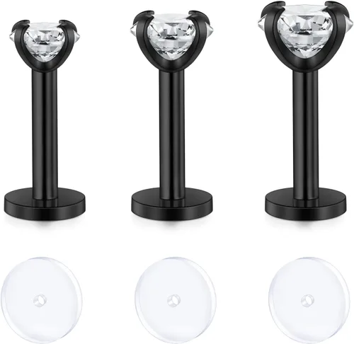 Vista 30 de D.Bella Retenedores de piercing transparentes de 16G para cartílago flexible para hélix, daith, rook, tragus, retenedor de aretes Bioflex, nariz