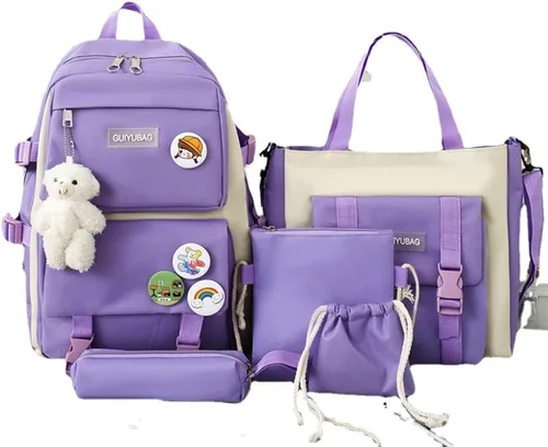Vista 4 de Linda mochila con accesorios kawaii 5PCS Set Mochilas impermeables, Negro -, Moderno