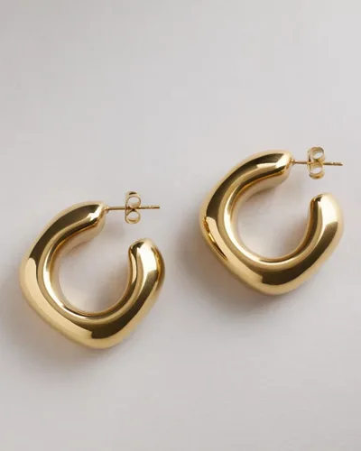 Vista 6 de Aretes de aro gruesos de oro impermeables para mujer, no se deslustra, chapados en oro, hipoalergénicos, abiertos, aretes huecos ligeros Dorado