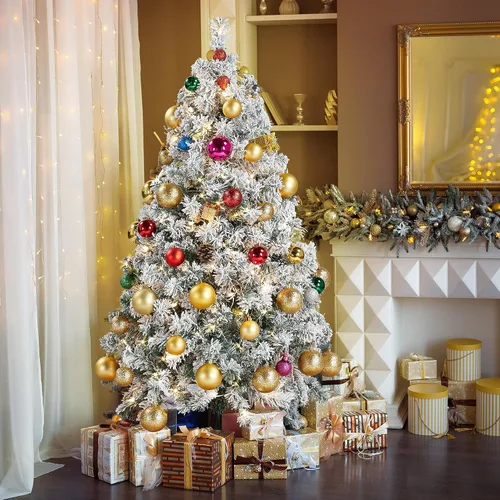 Vista 2 de Yaheetech Árbol de Navidad artificial preiluminado de 4.5 pies con luces incandescentes de color blanco cálido, árbol de Navidad con 340 puntas