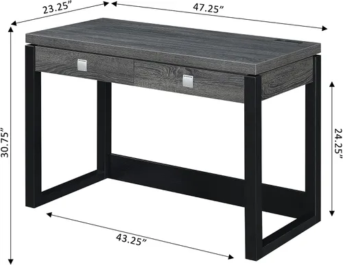 Vista 2 de Convenience Concepts Newport - Escritorio de 2 cajones con estación de carga, gris desgastado/negro