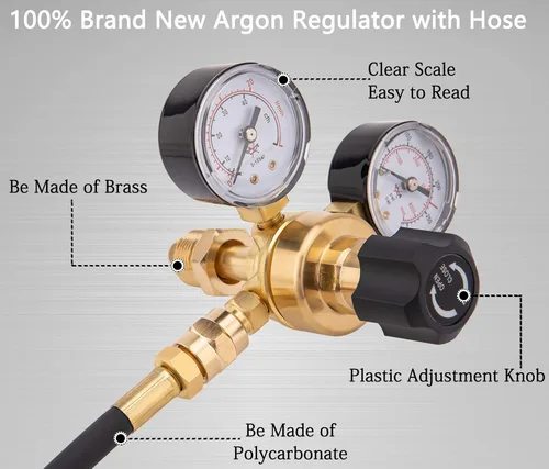 Vista 5 de Reguladores CGA580 de Argón CO2, Medidores de Argón Regulador de Soldadura de Gas Compatible con Mig Tig Miller Lincoln Weld 0-4500PSI / 0-10BAR