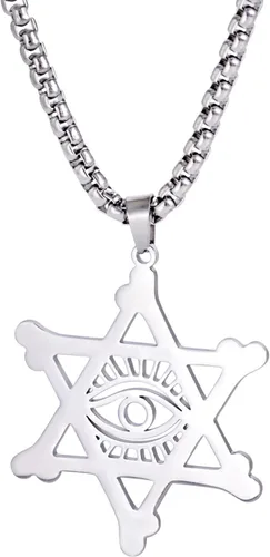 Vista 7 de EUEAVAN Collar con dije de estrella de David contra el mal de ojo de seis puntas con dije de estrella de David, hexagrama demoníaco religioso