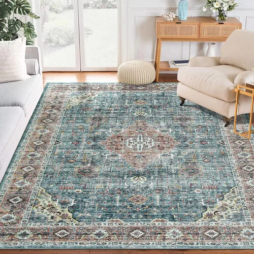 Vista 9 de JOLENE.K Alfombra lavable para pasillo, 2 x 6, alfombra de cocina, oriental, suave, envejecida, vintage, antideslizante, resistente a las manchas