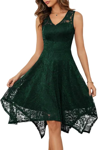 Vista 13 de Meetjen Vestidos de cóctel para mujer 2025 con dobladillo tipo pañuelo, encaje, formal, para invitada de boda, dama de honor, elegante, para Negro