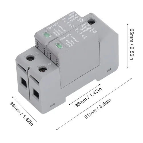 Vista 2 de 2P PV Protector DC 600V Pararrayos fotovoltaico Sobretensión 20KA a 40KA