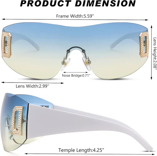 Vista 6 de gentlemaker Trendy Rimless Y2K Sunglasses for Women Men,Wrap Around Stylish Shield Frameless Sunglasses