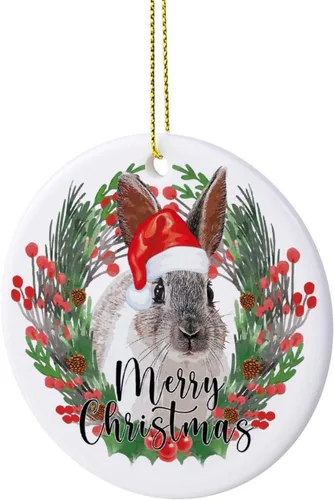 Vista 3 de Adornos de árbol de Navidad, corona de conejo de Navidad, adorno de Navidad, adorno colgante de recuerdo, decoración del hogar, colgantes colgantes