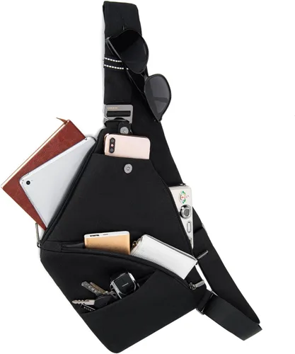 Vista 10 de OSOCE Bolso bandolera ligero, antirrobo para mujeres y hombres, bolsa cruzada de hombro casual, bolsa deportiva, para viajes, senderismo, color Negro