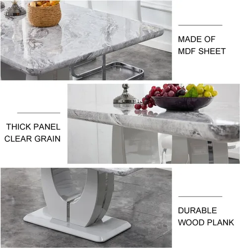Vista 3 de LKTART Morden Morden - Mesa de comedor rectangular de grano de mármol de imitación para cocina, comedor, sala de reuniones, color gris