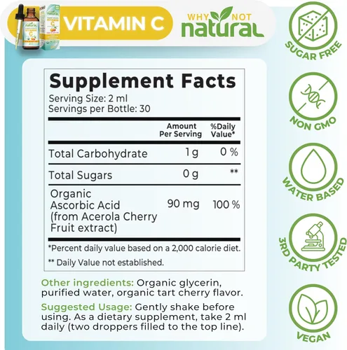 Vista 5 de Why Not Natural Suplemento líquido orgánico de gotas de vitamina C