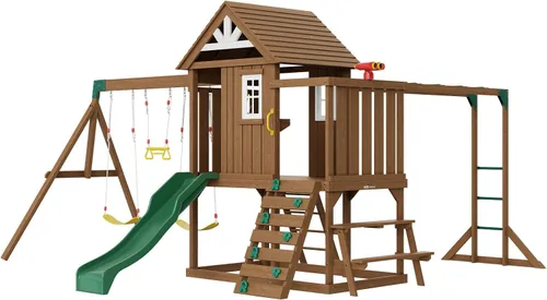 Vista 11 de VEVOR Juegos de columpios para patio trasero, con 1 asiento de columpio de platillo, 1 asiento de columpio de cinturón, juego de columpio